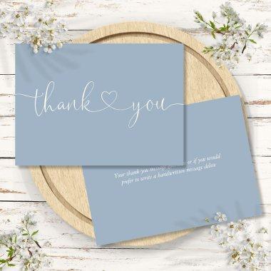 Dusty Blue Elegant Minimalist Script Heart Thank You Invitations