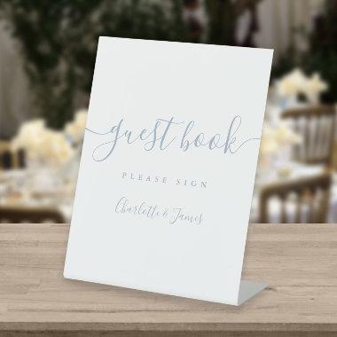 Dusty Blue Elegant Script Guest Book Pedestal Sign