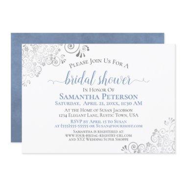 Dusty Blue Elegant Silver on White