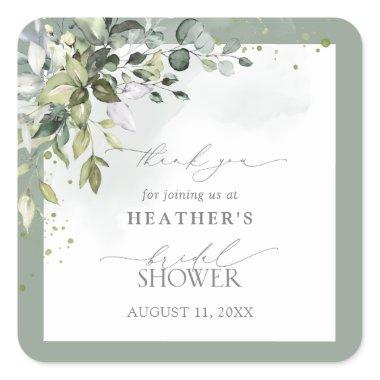 Dusty Blue Eucalyptus Botanical Bridal Shower Square Sticker