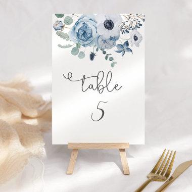 Dusty blue eucalyptus floral elegant table number
