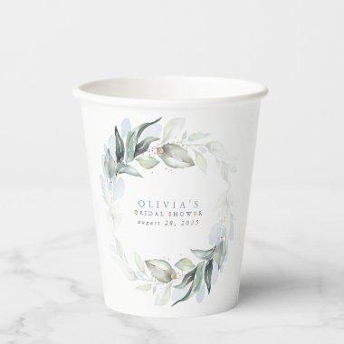 Dusty Blue Eucalyptus Greenery Boho  Paper Cups