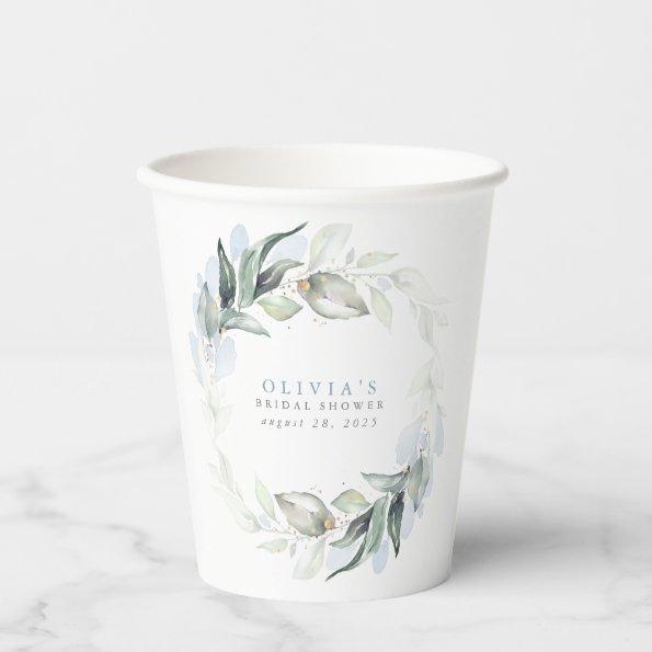 Dusty Blue Eucalyptus Greenery Boho  Paper Cups