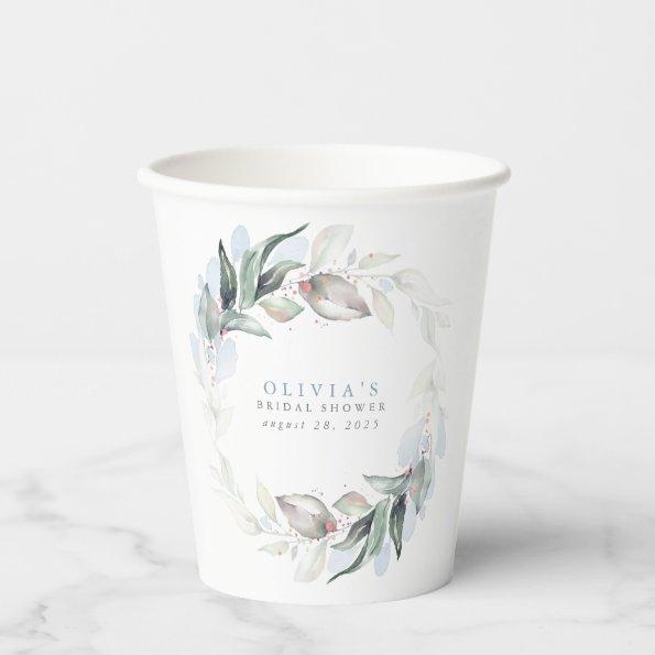 Dusty Blue Eucalyptus Greenery Boho  Paper Cups