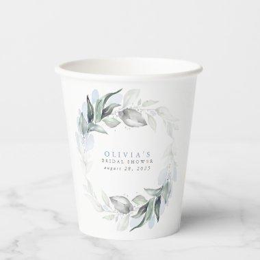 Dusty Blue Eucalyptus Greenery Boho  Paper Cups