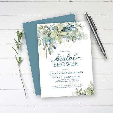 Dusty Blue Eucalyptus Greenery Bridal Shower Invitations