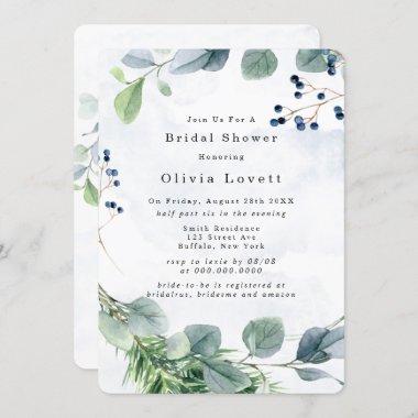 Dusty Blue Eucalyptus Rustic Bridal Shower Invites