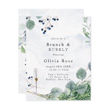 Dusty Blue Eucalyptus Rustic Brunch & Bubbly Invitations