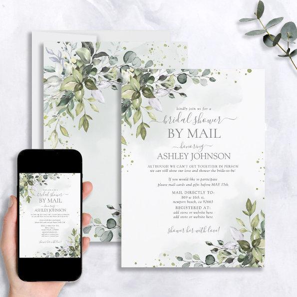Dusty Blue Eucalyptus Script Virtual Bridal Shower Invitations