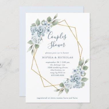 Dusty Blue Floral and Eucalyptus | Couples Shower Invitations