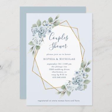 Dusty Blue Floral and Eucalyptus | Couples Shower Invitations