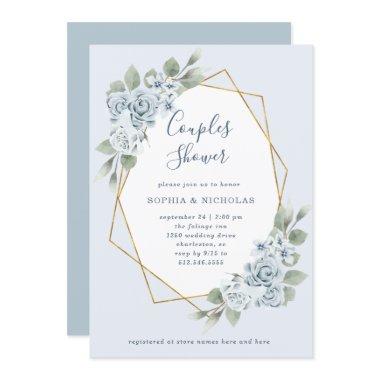 Dusty Blue Floral and Eucalyptus | Couples Shower Invitations