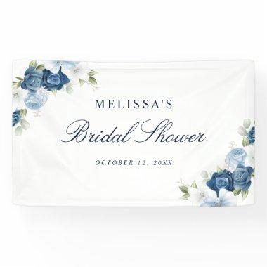 Dusty Blue Floral Bloom Script Bridal Shower Banner