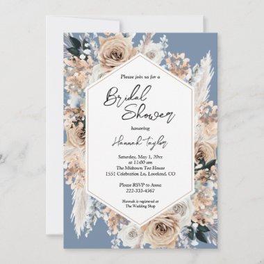 Dusty Blue Floral Boho Bridal Shower Invitations