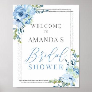Dusty blue floral boho bridal shower welcome sign
