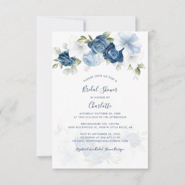 Dusty Blue Floral Botanical Bridal Shower Note Invitations