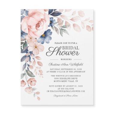 Dusty Blue Floral Botanical Script Bridal Shower