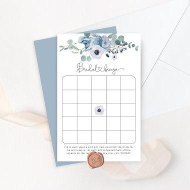 Dusty blue floral bridal shower bingo game