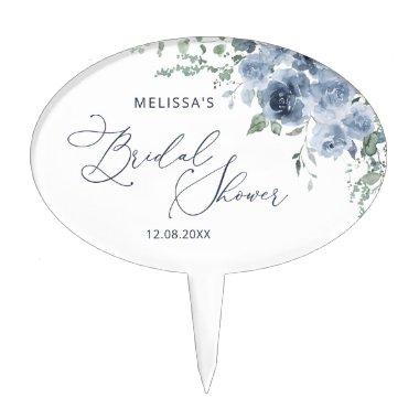Dusty Blue Floral Bridal Shower Cake Toppers