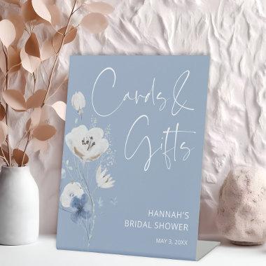 Dusty Blue Floral Bridal Shower Invitations and Gifts Pedestal Sign