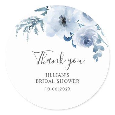 dusty blue floral bridal shower classic round sticker
