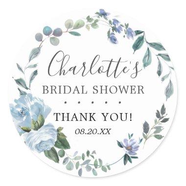 Dusty Blue Floral Bridal Shower Favor Classic Round Sticker