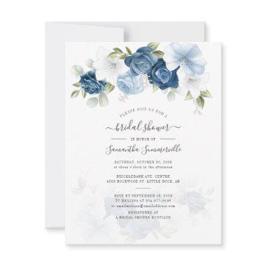 Dusty Blue Floral Bridal Shower Invitations