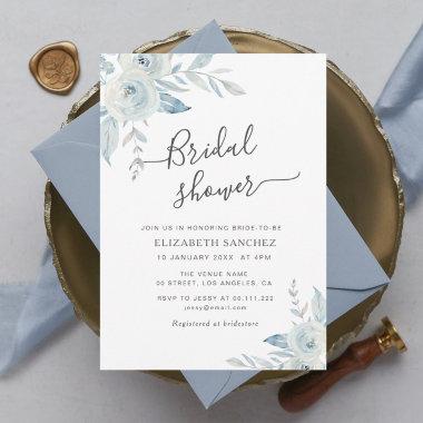 dusty blue floral bridal shower Invitations