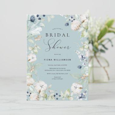 Dusty Blue Floral Bridal Shower Invitations