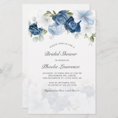Dusty Blue Floral Bridal Shower Invitation Invitations