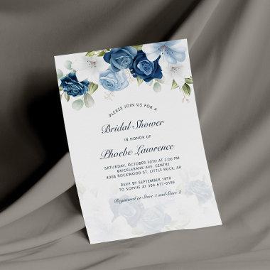 Dusty Blue Floral Bridal Shower Invitations Stationery