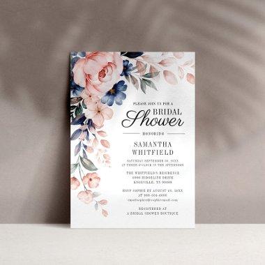 Dusty Blue Floral Bridal Shower Invitations Stationery