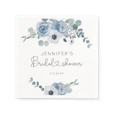 Dusty blue floral bridal shower napkins