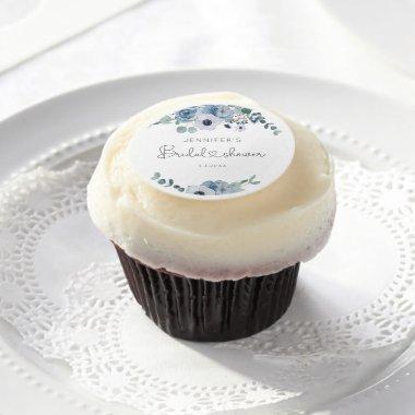 Dusty blue floral bridal shower napkins edible frosting rounds
