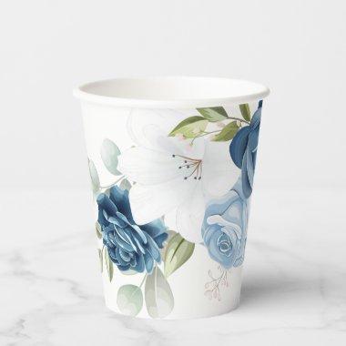 Dusty Blue Floral  Paper Cups