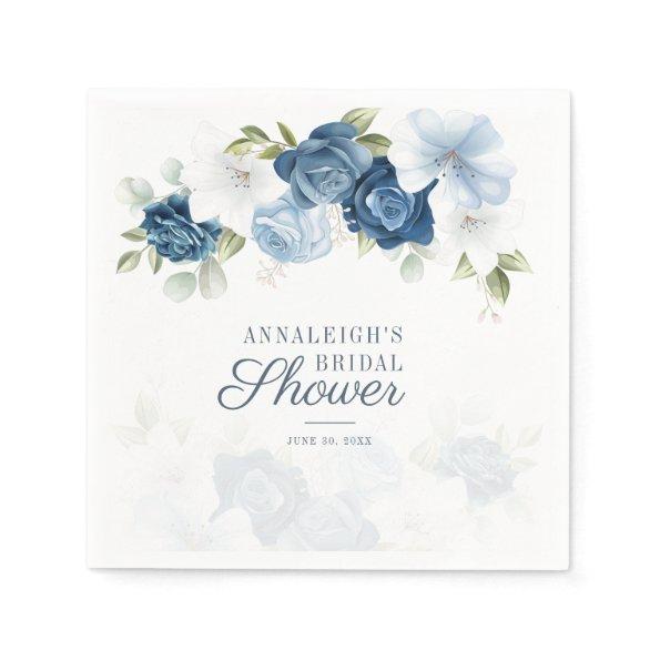 Dusty Blue Floral Bridal Shower Paper Napkins