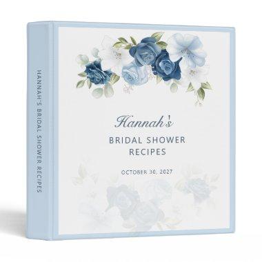 Dusty Blue Floral Bridal Shower Recipe 3 Ring Binder