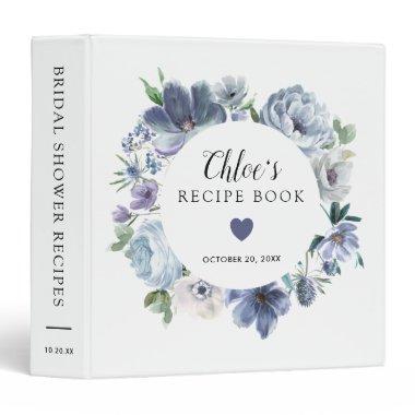 Dusty Blue Floral Bridal Shower Recipe Book 3 Ring Binder