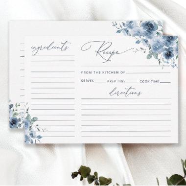 Dusty Blue Floral Bridal Shower Recipe Invitations