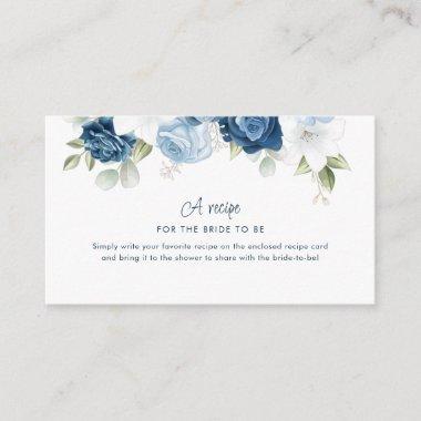 Dusty Blue Floral Bridal Shower Recipe Invitations Insert
