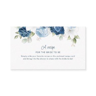 Dusty Blue Floral Bridal Shower Recipe Invitations Insert