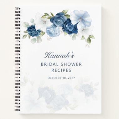 Dusty Blue Floral Bridal Shower Recipe Notebook
