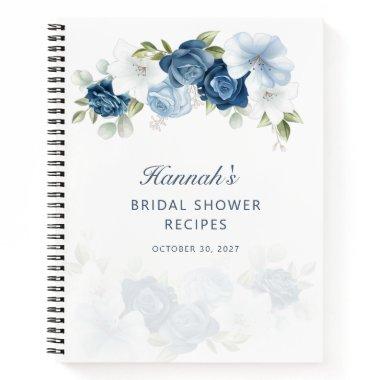 Dusty Blue Floral Bridal Shower Recipe Notebook