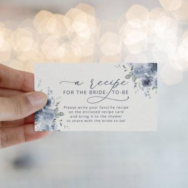 Dusty Blue Floral Bridal Shower Recipe Request Enc Enclosure Invitations