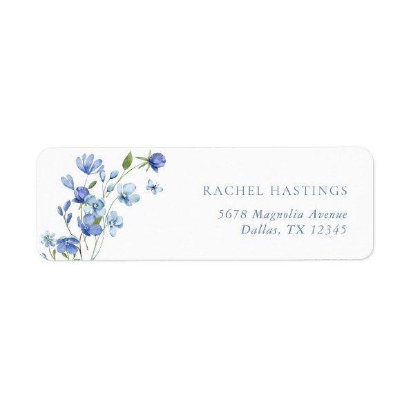 Dusty Blue Floral  Return Address Label