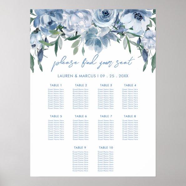 Dusty Blue Floral Bridal Shower Seating Chart Sign