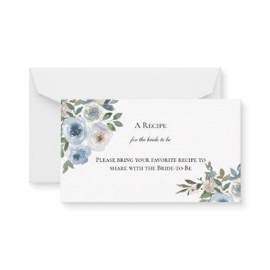 Dusty Blue Floral Bridal Shower Share a Recipe Note Invitations