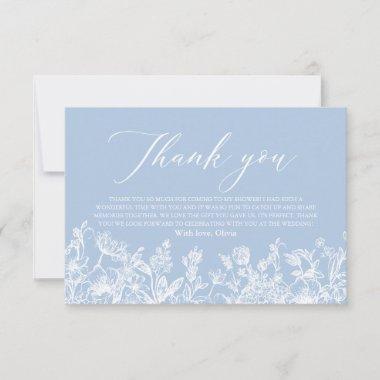 Dusty Blue Floral Bridal Shower Thank You Invitations