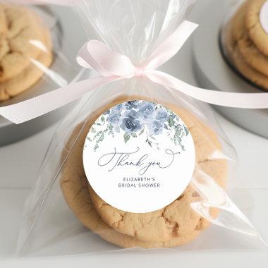Dusty Blue Floral Bridal Shower Thank You Classic Round Sticker