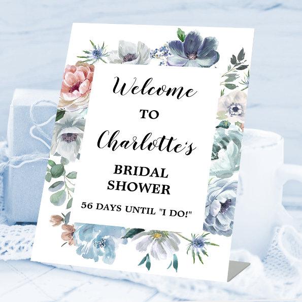 Dusty Blue Floral Bridal Shower Welcome Pedestal Sign